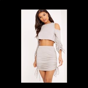 Grey Ruched cold shoulder set